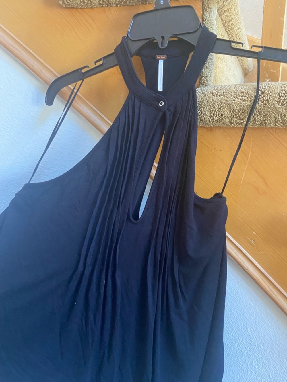Free People Swing Tank Black Pleated Almost Backless, never worn, sz S/P